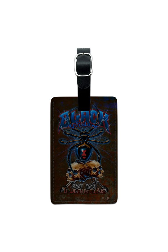 Black Widow Spider Motorcycles Biker Death Do Us Part Rectangle Leather Luggage Card Suitcase Carry-On ID Tag