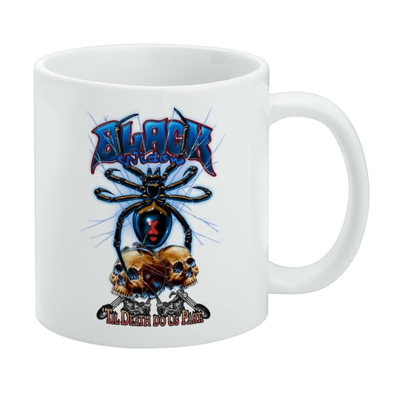 Black Widow Spider Motorcycles Biker Death Do Us Part White Mug