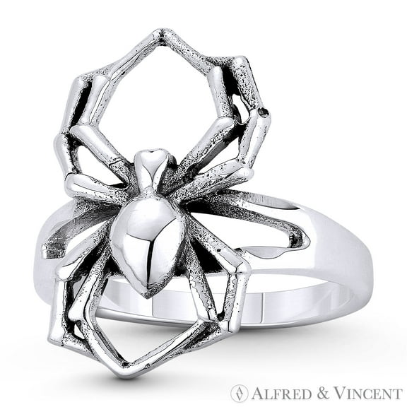 Black Widow Spider Spirit Animal Charm Right-Hand Statement Ring in Oxidized .925 Sterling Silver