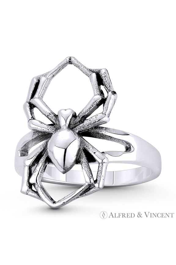 Black Widow Spider Spirit Animal Charm Right-Hand Statement Ring in Oxidized .925 Sterling Silver