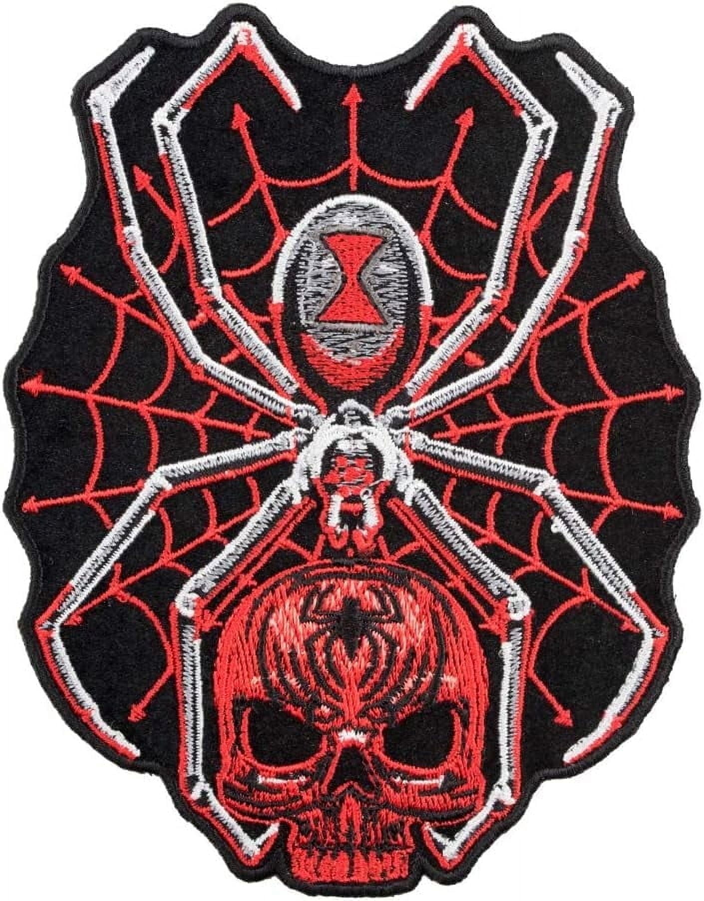 Black Widow Spider Web Red Skull Patch, X-Large Size