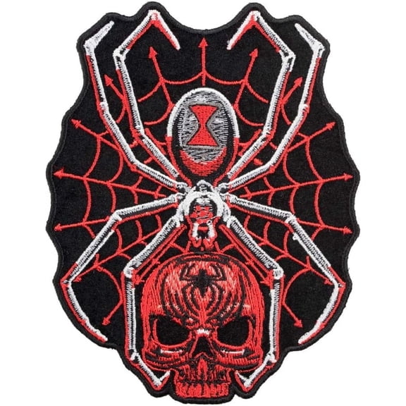 Black Widow Spider Web Red Skull Patch, X-Large Size