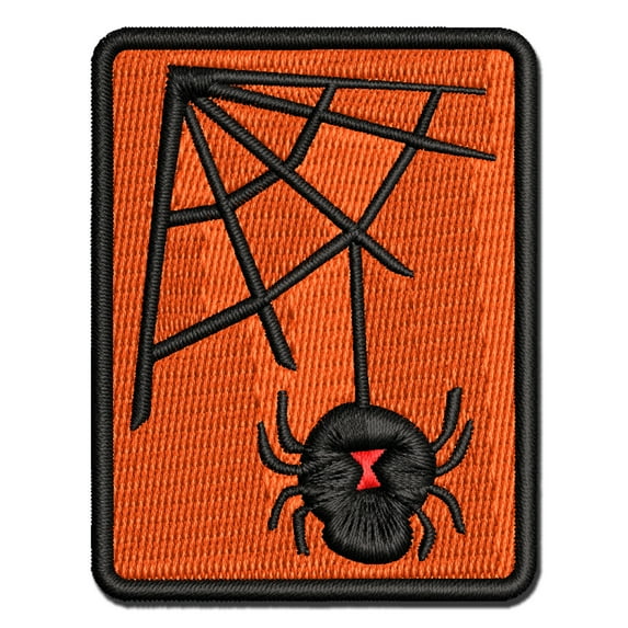 Black Widow Spider and Web Halloween Doodle Applique Multi-Color Embroidered Iron-On Patch - 3.5 Inch Large