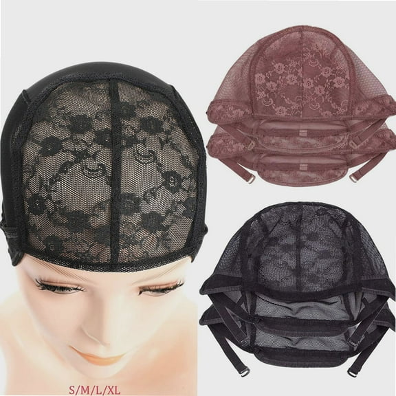 Black Wig Cap, 2 Pieces Wig Caps for Women, Wig Cap for Wig Making, Large Double Lace Ventilated Wig Cap with Adjustable Straps XL