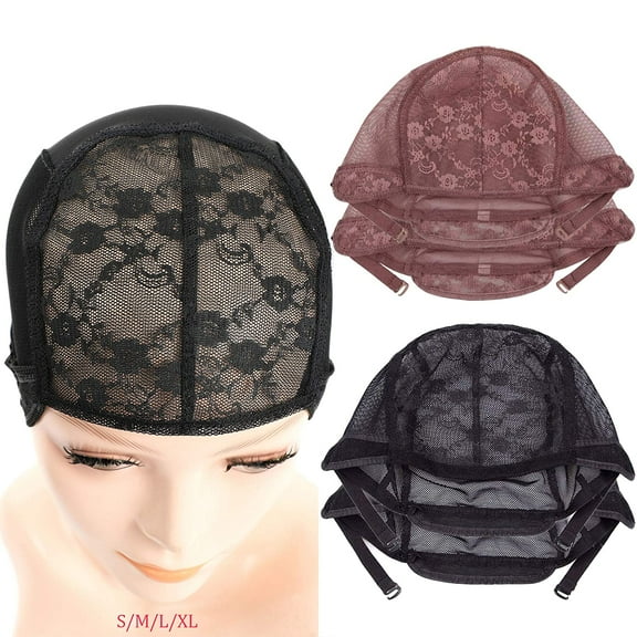 Black Wig Cap, 2 Pieces Wig Caps for Women, Wig Cap for Wig Making, Large Double Lace Ventilated Wig Cap with Adjustable Straps XL