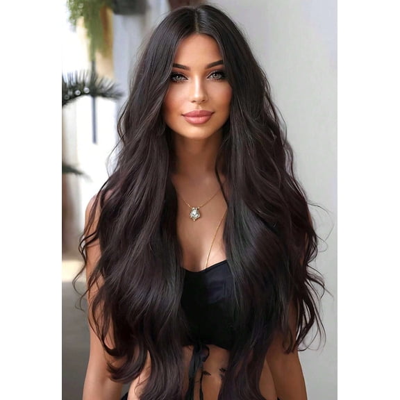 Black Wig for Women Natural Full Wig with Big Wavy Long Curly Hair Realistic Full Human Hair Fashion Wig