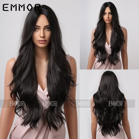 Black Wig for Women Natural Full Wig with Big Wavy Long Curly Hair Realistic Full Human Hair Fashion Wig