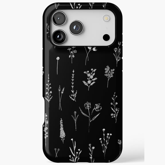 Black Wildflowers Nature Pattern iPhone Case 17 through 11 Pro Max