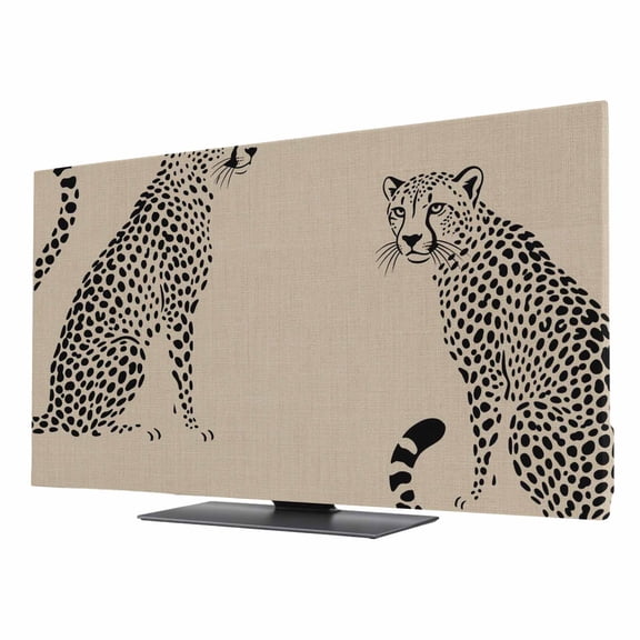 Black Wildlife Pattern TV Cover for 24 Inch Screen,Stretch Fabric Dustproof TV Display Protector,Middle Century Leopard Print Beige Elastic Slipcover Monitor Cover for Indoor Computer 20.9"x11.8"
