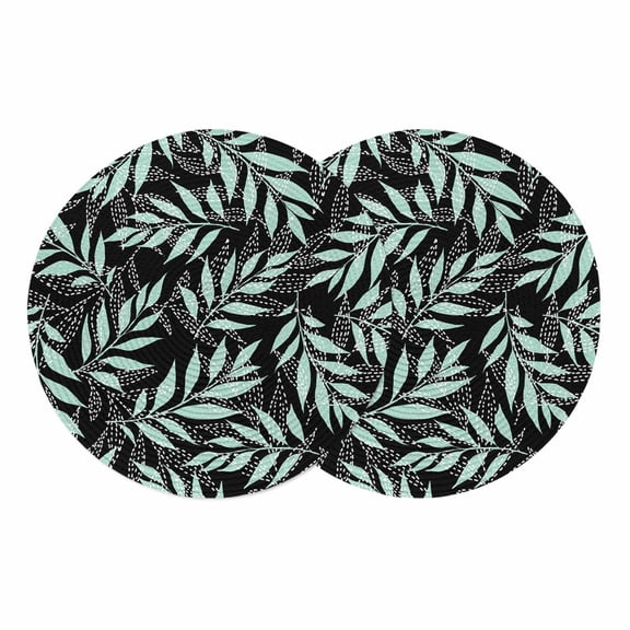 Black Willow Leaves Round Placemats Set of 2 Modern Dotted Boho Minimalist Art Place Mats Indoor Woven Table Mats Washable Heat-Resistance Braided Dining Table Placemats for Kitchen Decor 13 Inch
