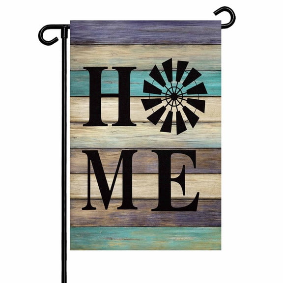 Black Windmill HOME Garden Flags for Outside Farmhouse Brown Green Wood Texture Double Sided Yard Flags Outdoor House Decoration, Small 12X18 Inch,