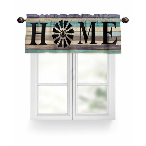 Black Windmill HOME Kitchen Valances for Windows Farmhouse Brown Green Wood Texture Valance Curtains for Kitchen /Living Room/Bedroom/ Bathroom Decor, 54"x18 " ,Rod Pocket 1 Panel,