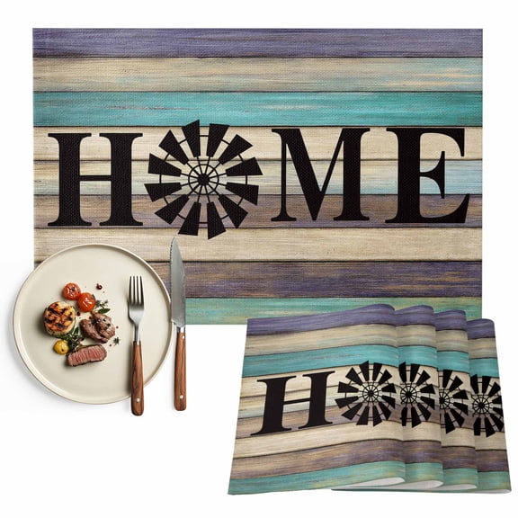 Black Windmill HOME Placemat of 1 PC, Farmhouse Brown Green Wood Texture Table Mats Washable Heat-Insulation Non-Slip Place Mats for Kitchen Dinner Table Indoor Outdoor Decor,13x19 Inch