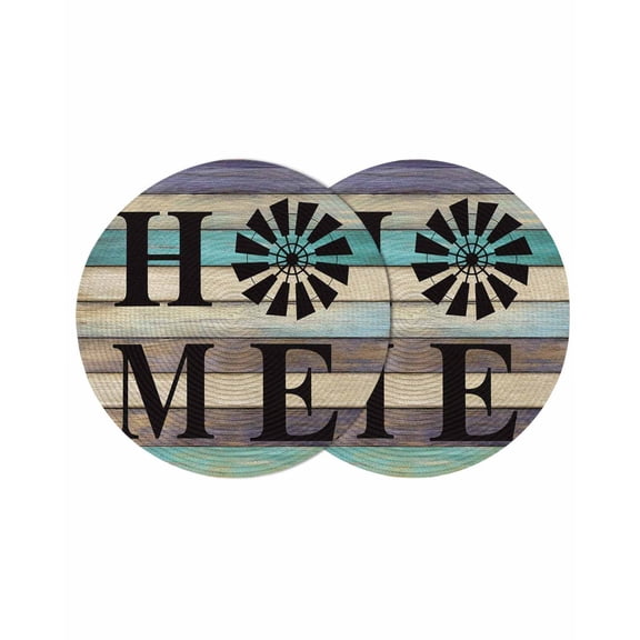 Black Windmill HOME Round Table Placemats set of 2, Farmhouse Brown Green Wood Texture Washable Woven Place Mats for Dining Tables Kitchen Party Decor,Heat Proof, 13in,