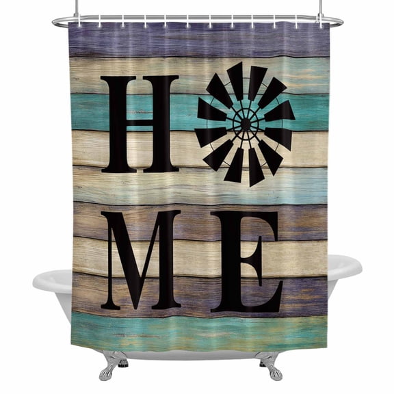 Black Windmill HOME Shower Curtain Set with Hooks, Farmhouse Brown Green Wood Texture Waterproof Fabric Bathroom Curtains Decor Home Accessories,72 X 72 Inch Long