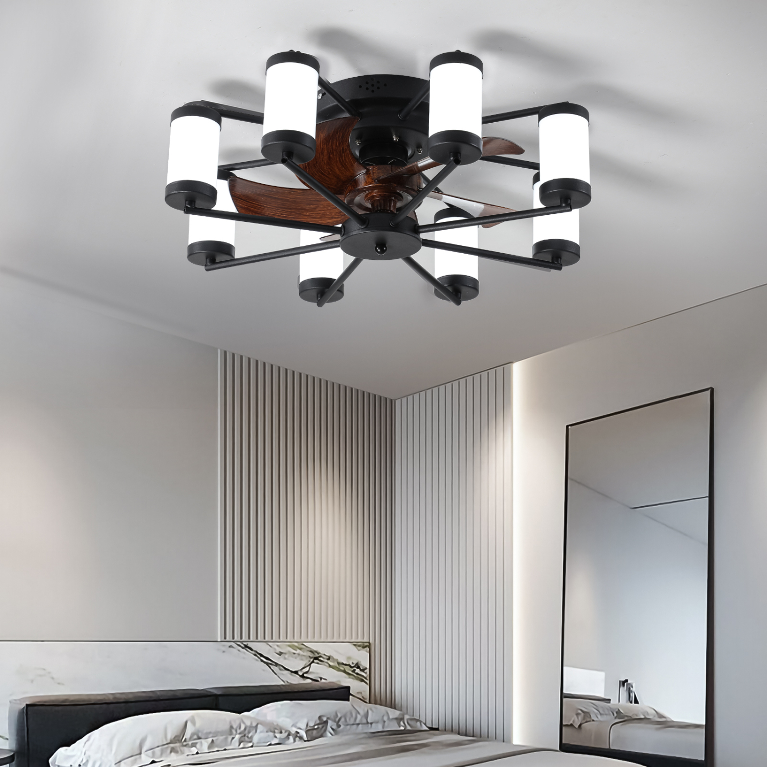 Black Windmillshaped 21.7 inch Flush Mount Ceiling Fan Light with