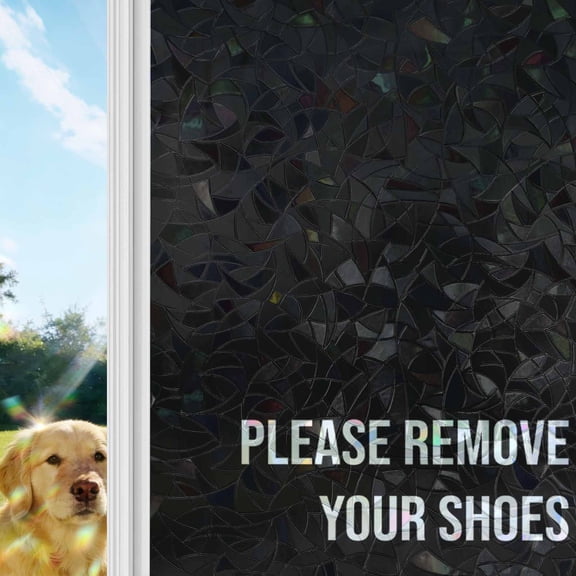 Black Window Privacy Film Stain Glass,Reusable Decorative Rainbow Window Film,Funny Letters Please Remove Your Shoes Non-Adhesive Static Cling Sun Blocking Stickers Decals Covers 17.7" x 78.7" (2pcs)