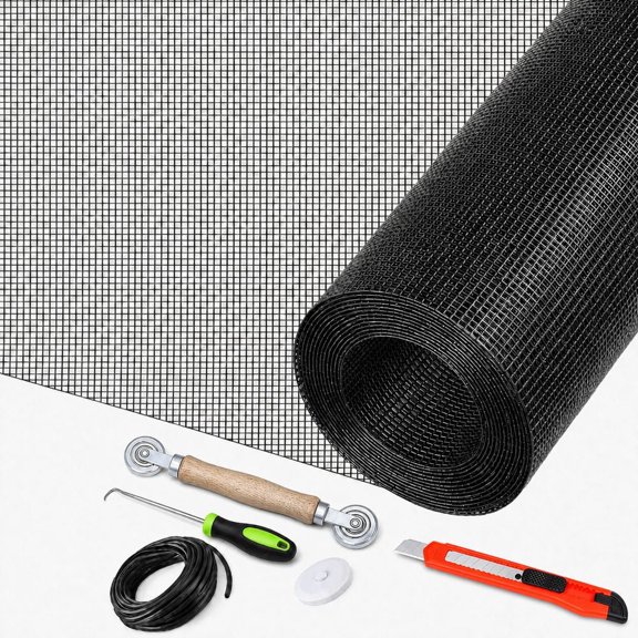 Black Window Screen Mesh Replacement Kit, Durable Fiberglass Screen Replacement for Windows and Doors, High Light Transmission & Maximum Airflow, Full Set of Tools, 36" x 173"