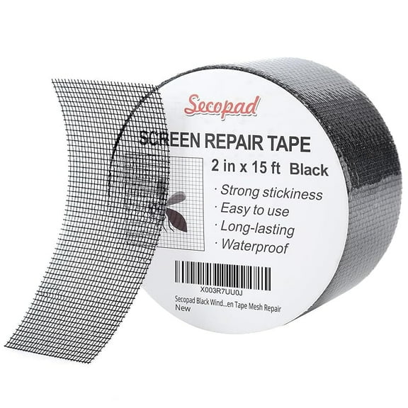 Black Window Screen Repair Tape, 2 in X 30 FT (360IN) Screen Repair Kit for Windows or Doors, Strong Adhesive Fiberglass Mesh Patch Tape
