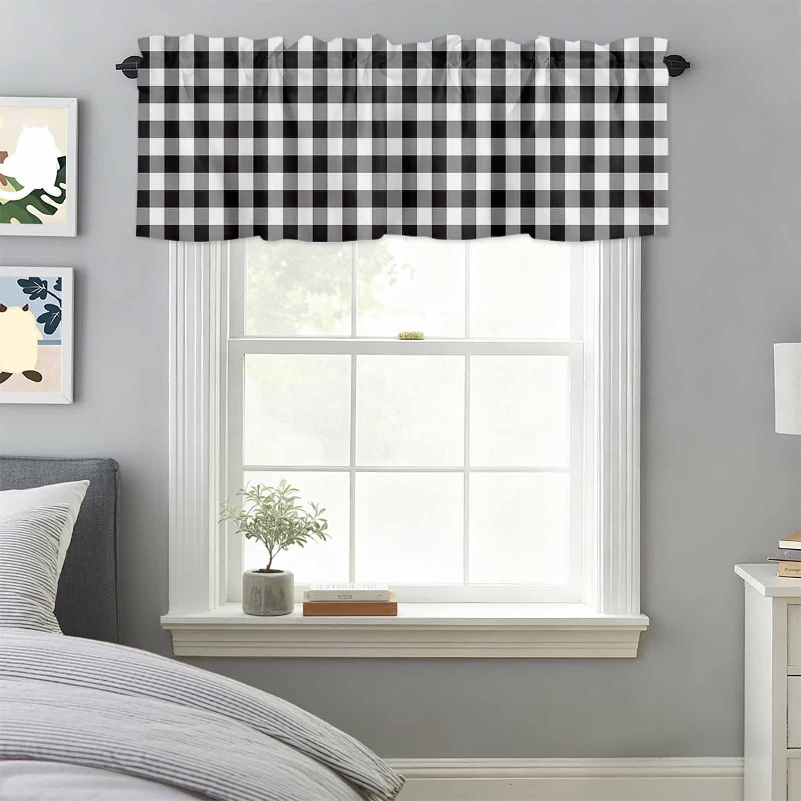 Black and Window Valance for Kitchen, White Checkerboard Gradient ...