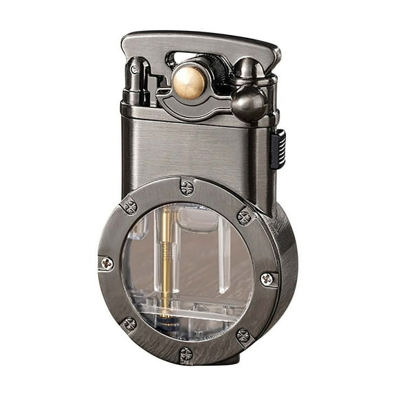 Black Windproof Dual Flame Lighter With Transparent Chamber, Alloy Body, Catapult Ignition For Outdoor And Household Use 3.54X1.18X0.79In 0.22Lb