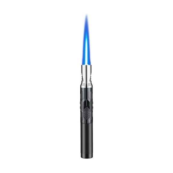 Black Windproof Torch Lighter For Outdoor Campfires And Kitchen Straight Flame Design