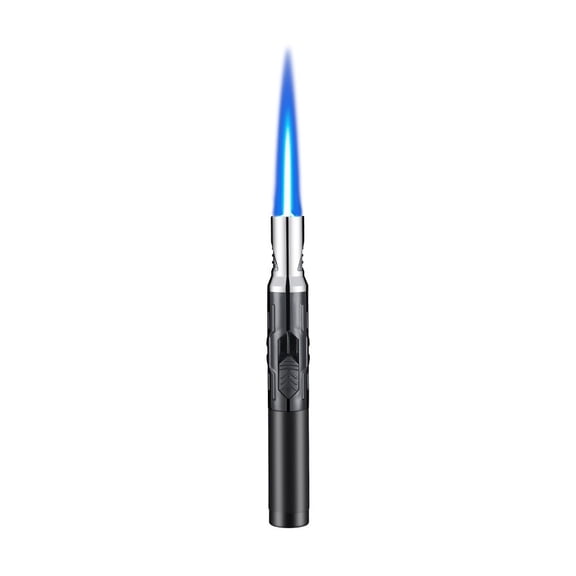 Black Windproof Torch Lighter For Outdoor Campfires And Kitchen Straight Flame Design