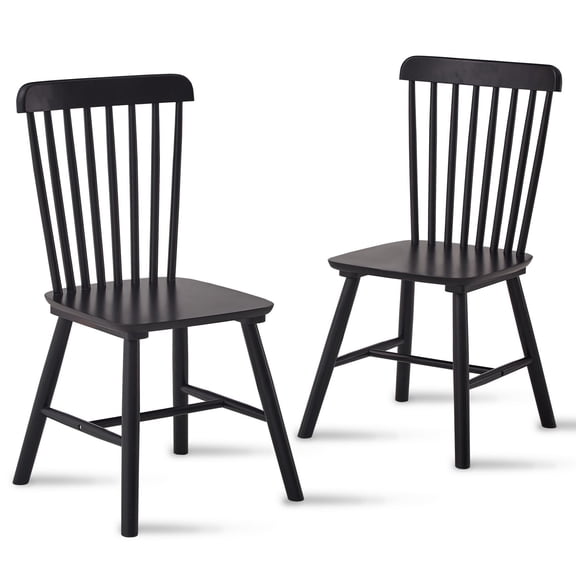 Black Windsor Dining Chairs Set of 2, Spindle Back Wooden Kitchen Chairs, Solid Wood Side Chairs for Dining Room, Farmhouse & Modern Home Furniture