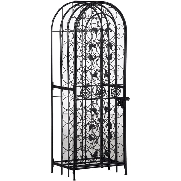 Black Wine Rack with Lock - 45 Bottle Iron Storage Cabinet for Cellar