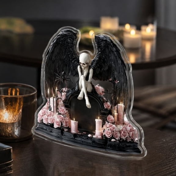 Black Wing Skeleton Rose Candle Ornament Acrylic Halloween Desktop Decor 1 Piece