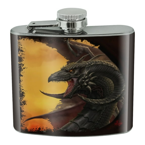 Black Winged Dragon Fantasy Stainless Steel 5oz Hip Drink Kidney Flask