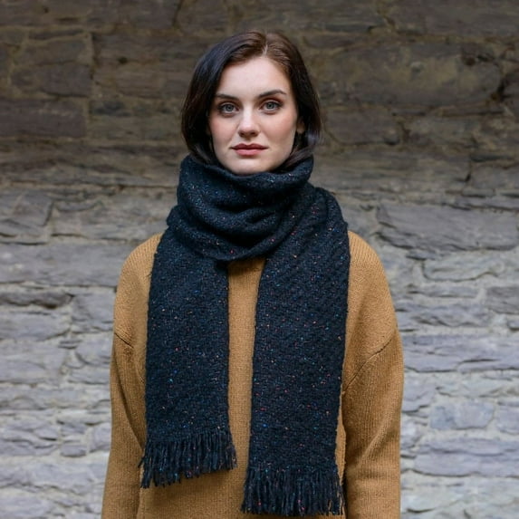 Black Winter Knit Kells Scarf For Women Made By Mucros Weavers
