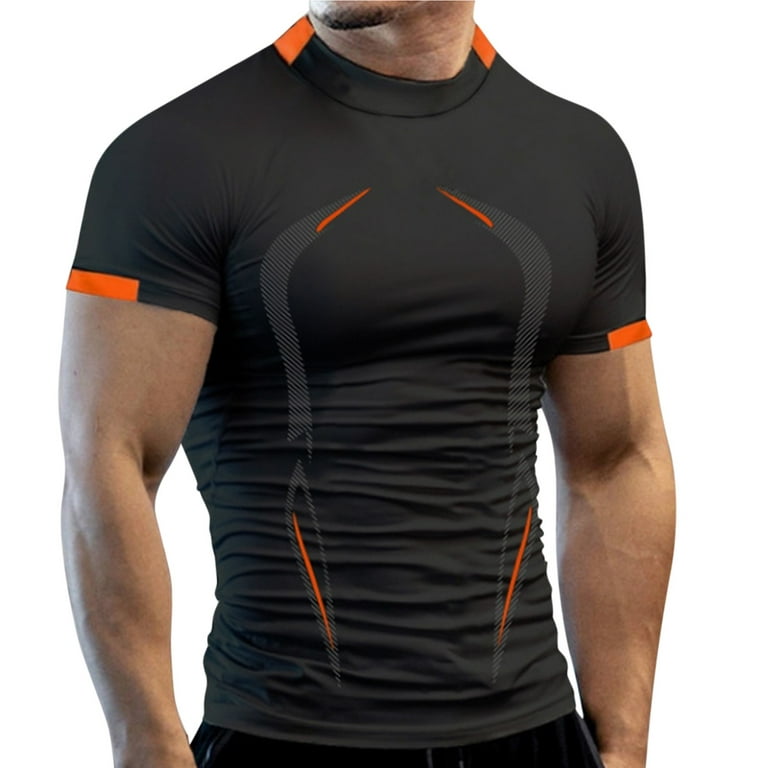 Black Winter Short Sleeve Workout Athletic Shirts Men's Breathable Sports  Top Shirt Tight Fitting Sleeved Fashion Blouse Quick Drying Fitness 