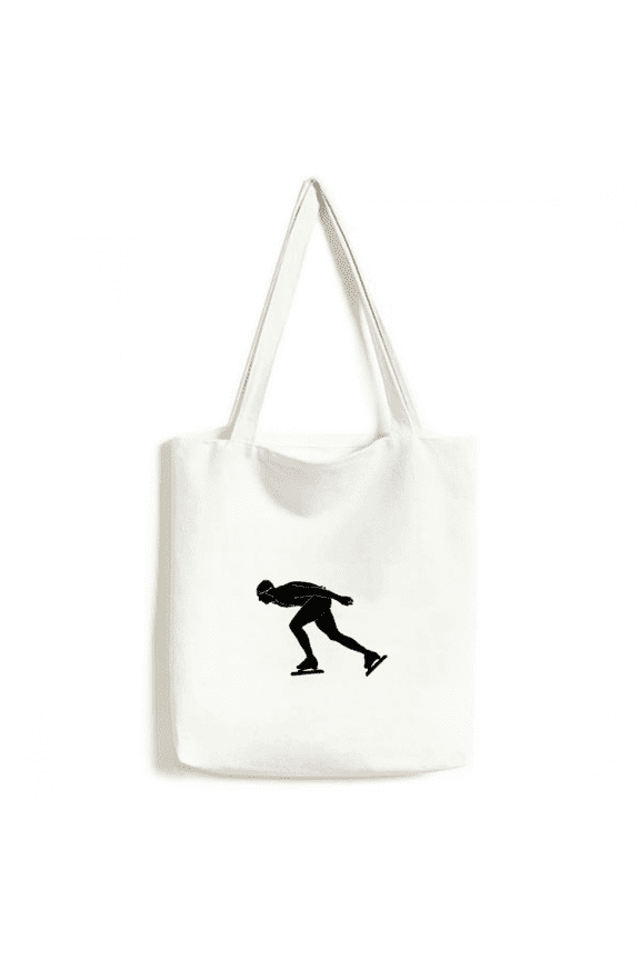 Black Winter Skating Sport Outline Tote Canvas Bag Shopping Satchel Casual Handbag