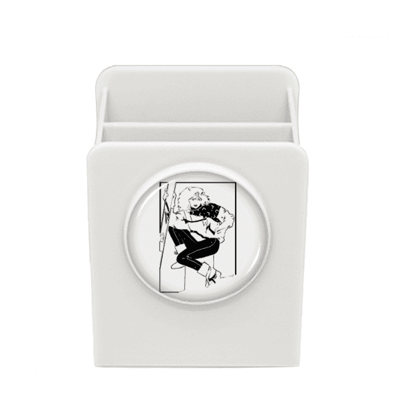 Black Winter Sport Skiing Illustration Desk Pencil Holder Cup Pen Organizer