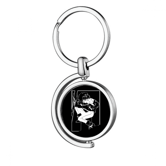 Black Winter Sport Skiing Illustration Rotating Keychain Metal Keyring Holder