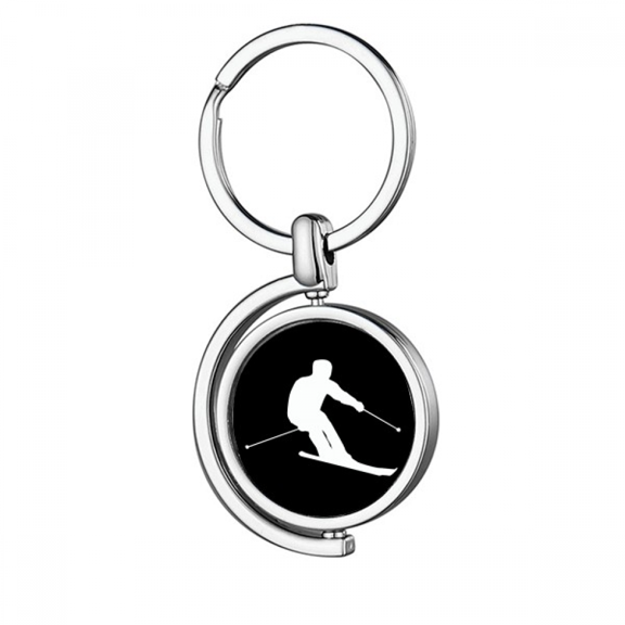 Black Winter Sport Skiing Outline Rotating Keychain Metal Keyring Holder