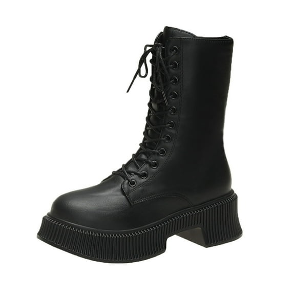 Black Winter Women Boots With Straps Thick Sole Side Zipper For Outdoor And Leisure