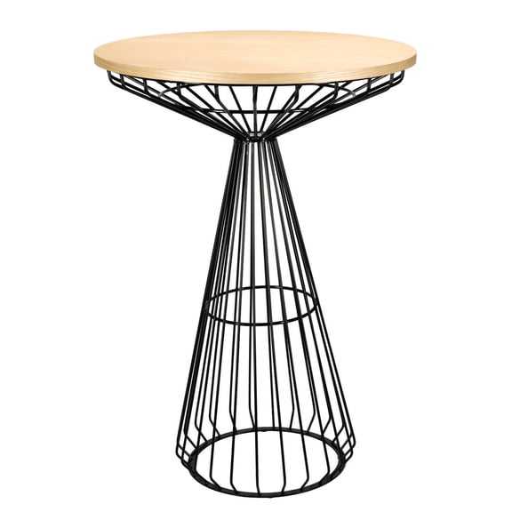 Black Wire Cocktail Table with 32" Natural Oak Top and Durable Black Steel Base by Chivari