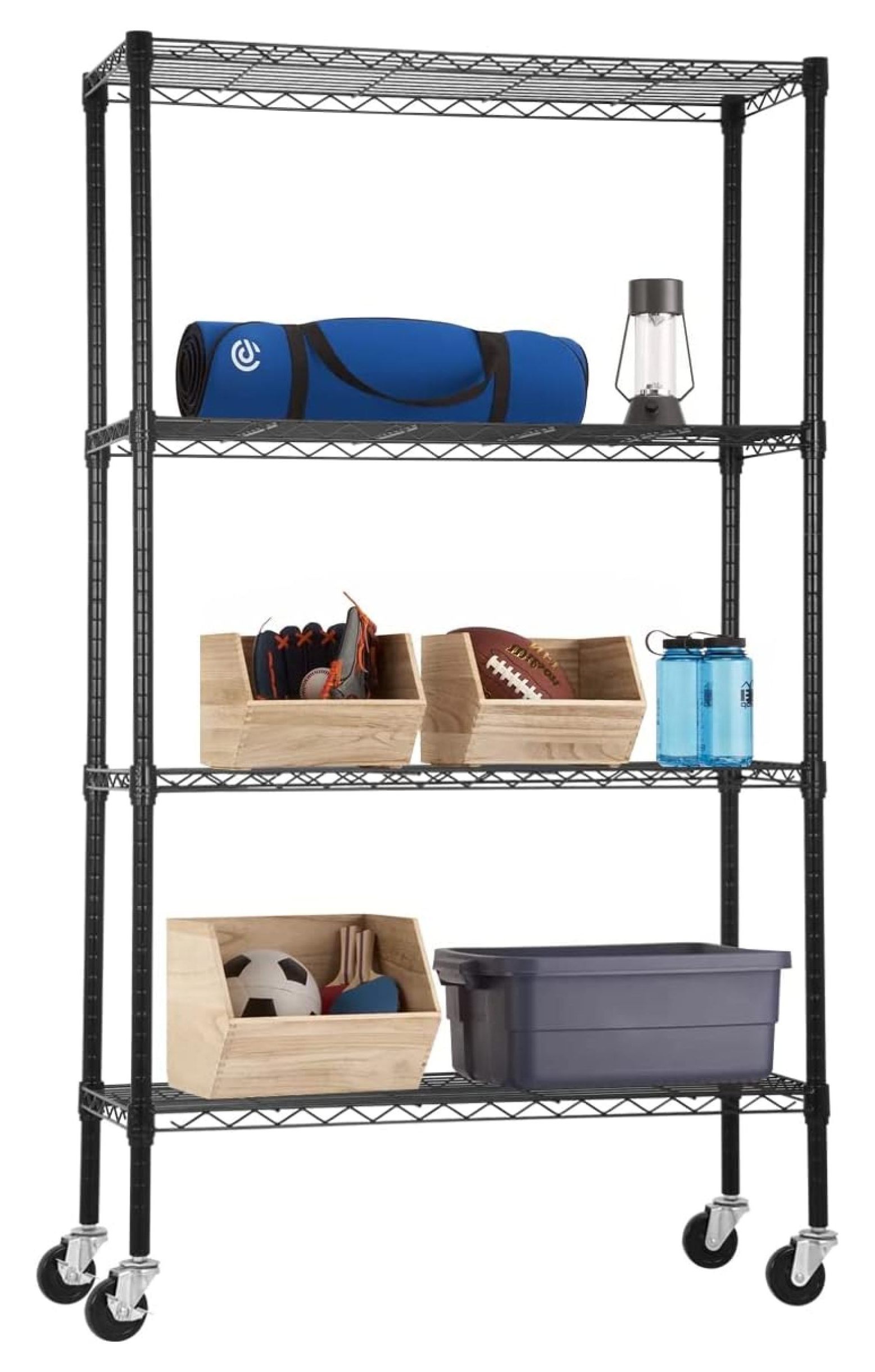 Black Wire Shelving with Wheels, 4Tier Adjustable Storage Shelves