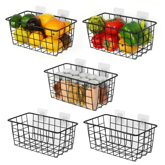 Kitchen Wire Basket Farmhouse Decoration Metal Food Storage Organizer Household for Cabinets, Pantry Set 5 Pieces