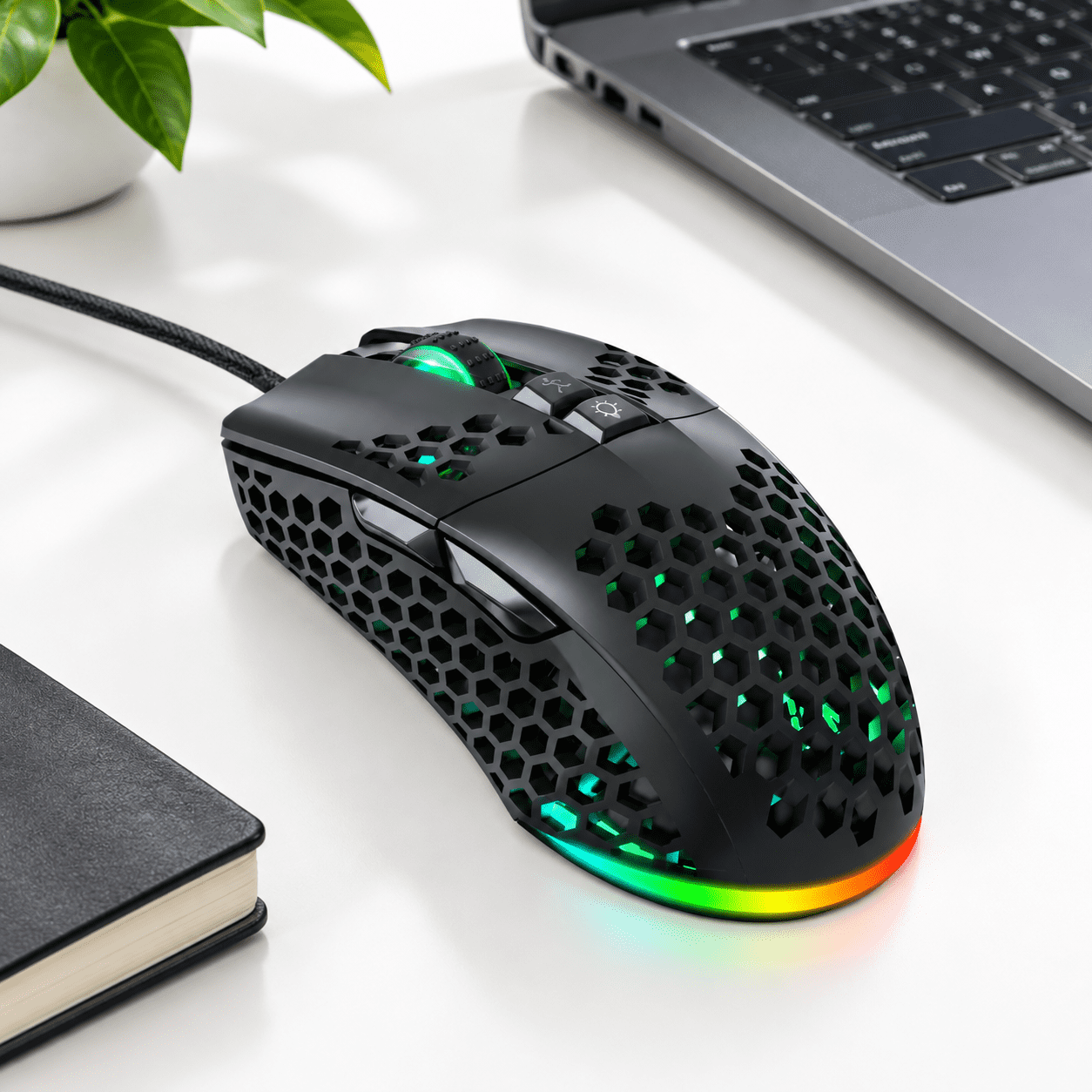 Black Wired Gaming Mouse with RGB Shell, 12800 DPI, 6 Adjustable Levels ...