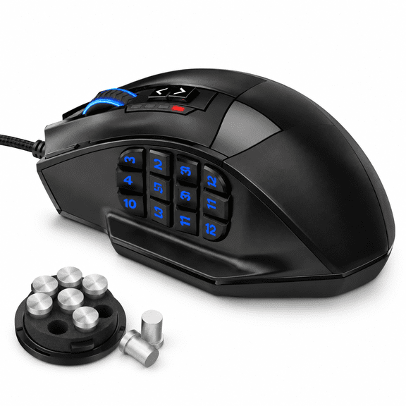 Black Wired MMO Gaming Mouse with 16400 DPI RGB Backlighting