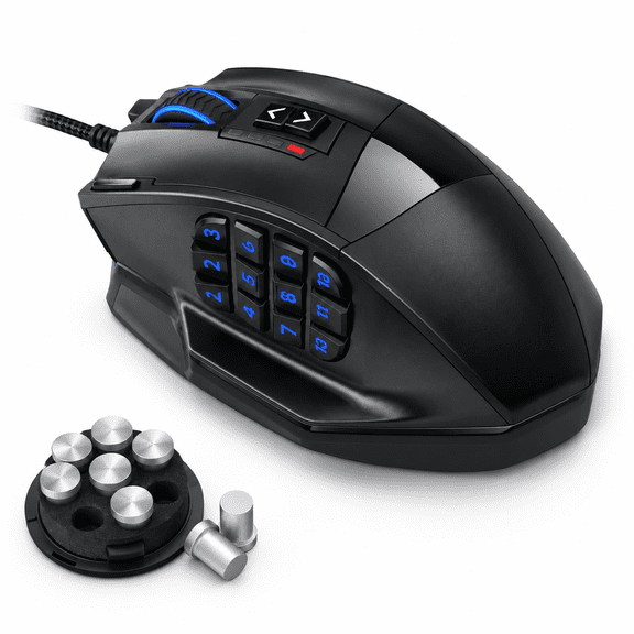 Black Wired MMO Gaming Mouse with 16400 DPI and RGB Backlighting