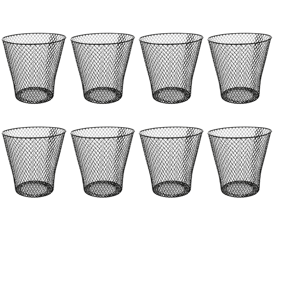 Black Wired Mesh Waste Basket 8 Pack 10.75 in Tall (2.72 Gallons = 10.89 Quarts = 10.3 Liters of Volume) Office Classroom Crafts Bathroom Garden Plant Cover