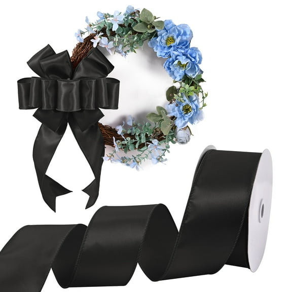 THEGLY 2-1/2 Inch x 25 Yards Black Wired Satin Ribbon - Christmas Tree Decor, Weddings, Parties, Hair Accessories & Wreaths