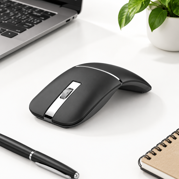 Black Wireless Arc Travel Mouse, 2.4G Tri-Mode Rotating Foldable Mice for Laptops and Chromebooks