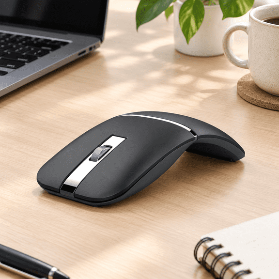Black Wireless Arc Tri-Mode Foldable Travel Mouse for Laptops and Chromebooks