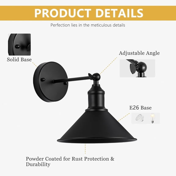 Black Wireless Battery Operated Wall Sconces, Cordless LED Wall Lights Set of 2 with Remote Control, for Bedroom, Farmhouse, Gallery - Easy Setup, Adjustable Brightness, Long-Lasting Battery