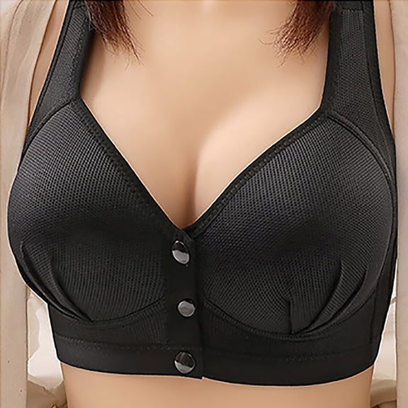 Black Wireless Bras for Women Lace Frongt Button Shaping Cup Adjustable Shoulder Strap Large Size Bra